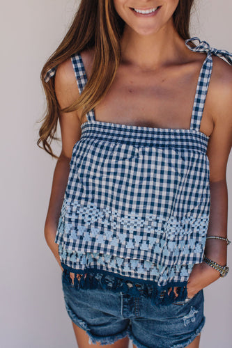 Gingham Tassle Top