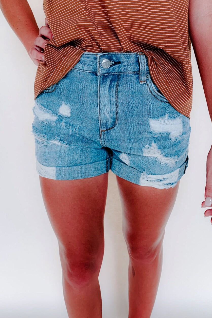 Mid-Rise Distressed Boyfriend Shorts