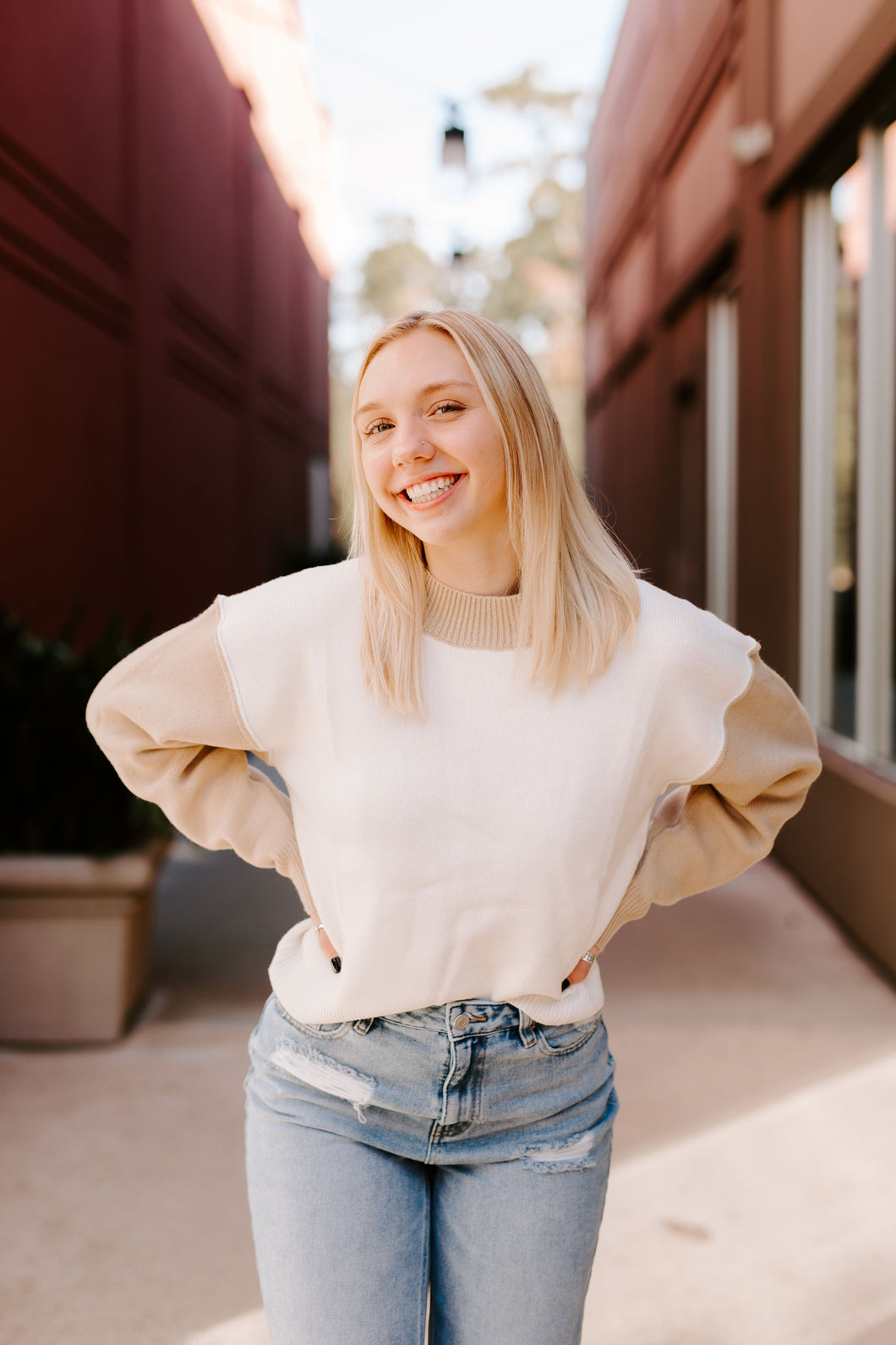 Cream Block Sweater