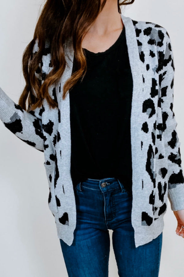 Grey Leopard Cardi