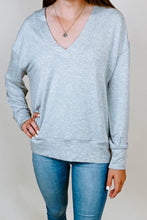Load image into Gallery viewer, Grey V Neck Long Sleeve Tee